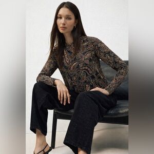 BonWorth Petite Paisley Top S Petite Mock Neck Long Sleeve Stretch Knit